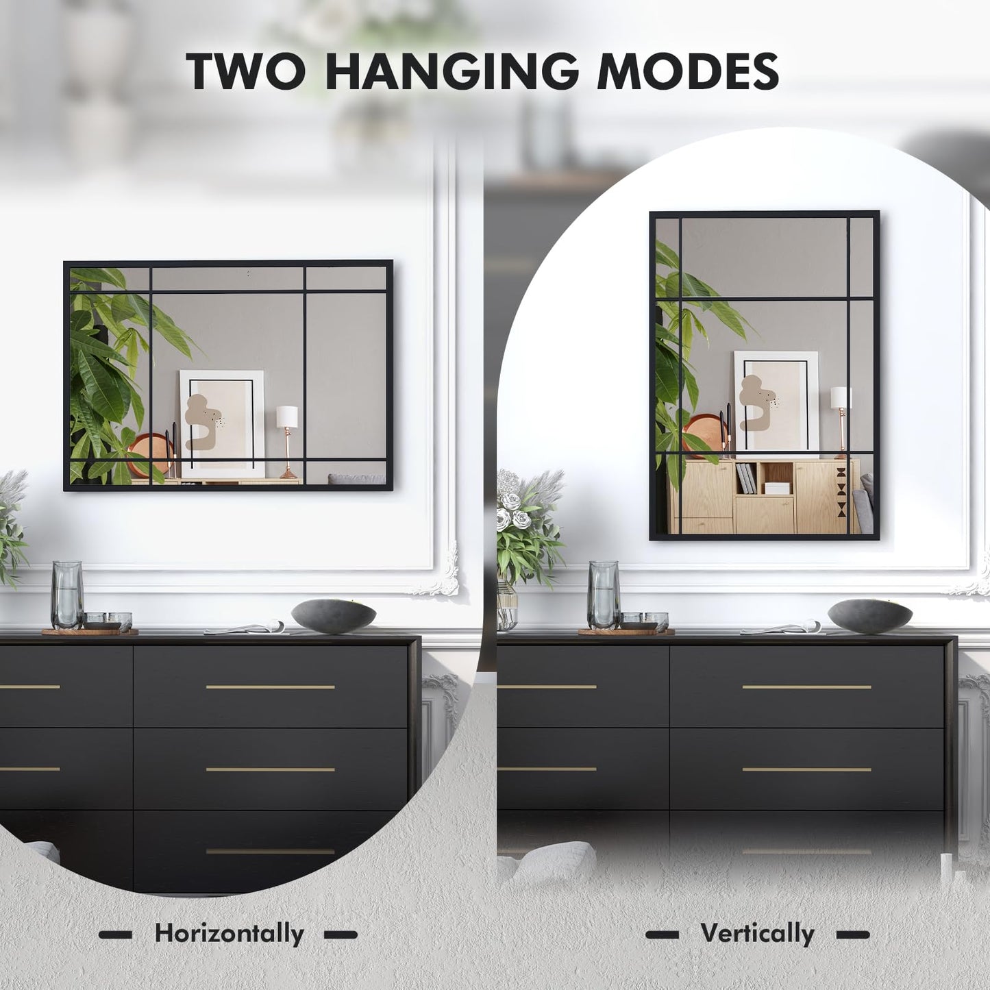 Decorative Wall Mirror, 100x70cm Large Rectangular Hanging Window Mirror