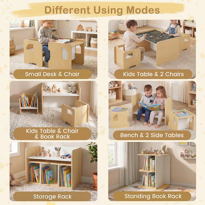 Kids Table and Chairs, Multifunctional Activity Desk Set