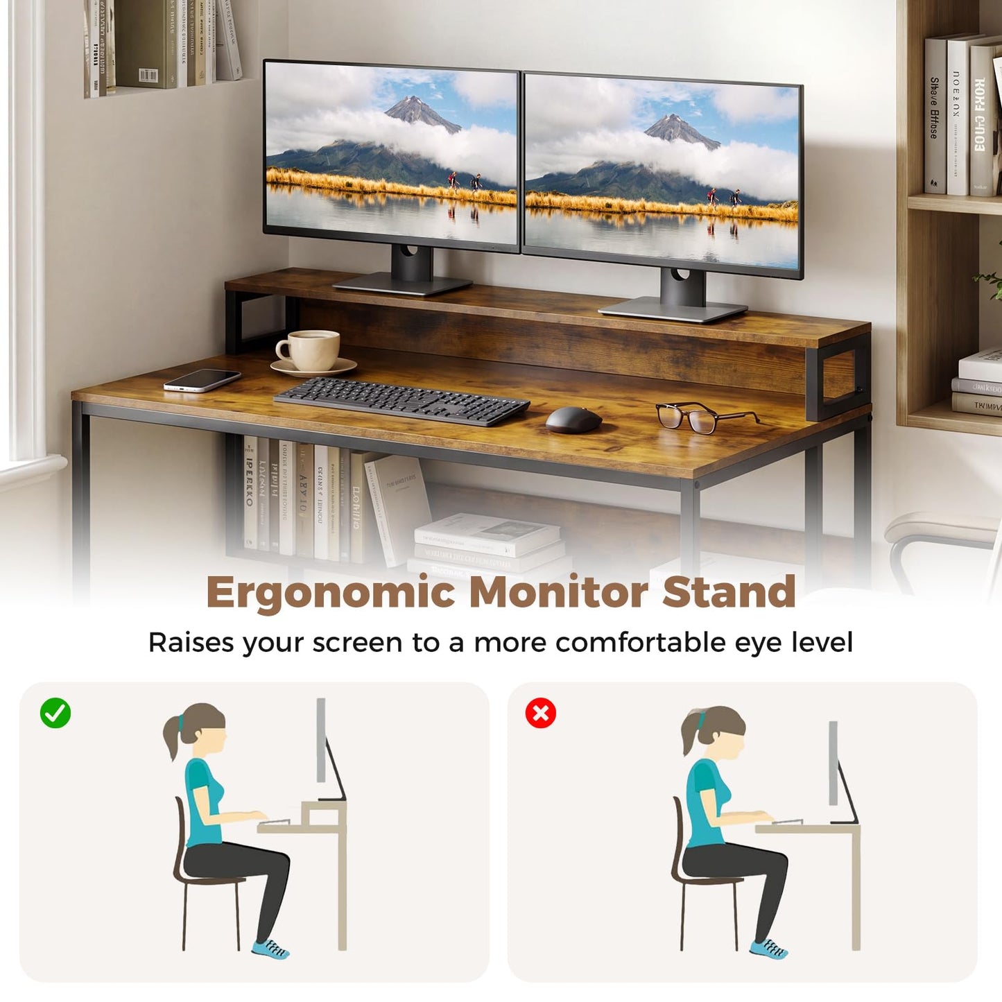 120cm Computer Desk, Industrial PC Laptop Table Writing Workstation
