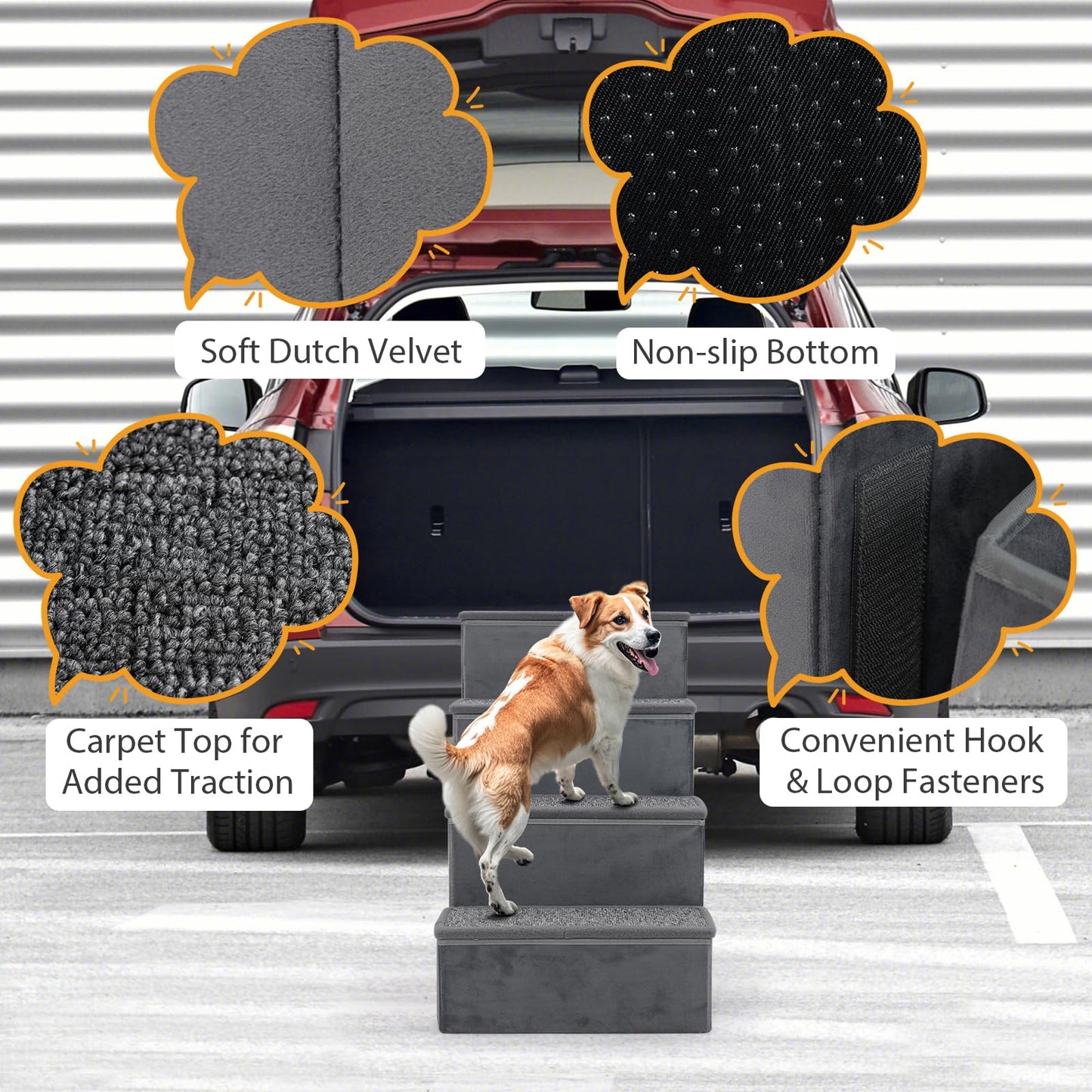 Non-Slip 4-Step Dog Stairs with Storage Box