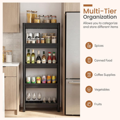 5-Tier Slim Rolling Storage Cart with Smooth Wheels for Kitchen