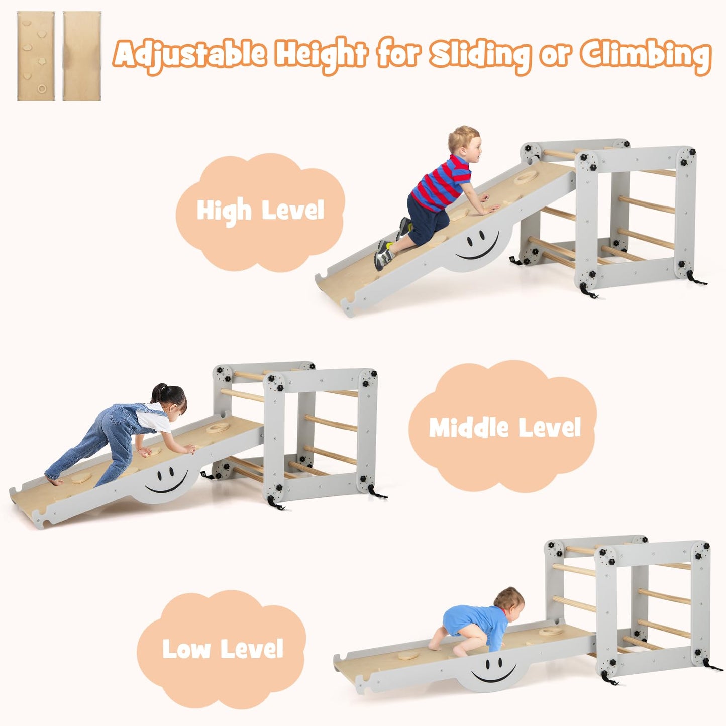 10 in 1 Toddler Climbing Frame Indoor Kids Climber Ladder with Reversible Ramp