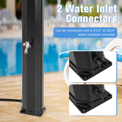 217cm/7ft Outdoor Solar Heated Shower 35L Garden Adjustable Temperature Pressure Pool Shower with Dual 360°Swivel Shower Heads