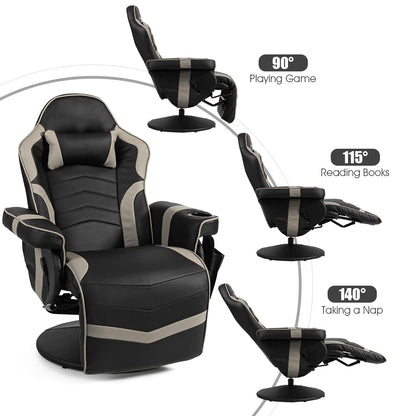Height Adjustable Swivel Racing Video Massage Gaming Chair with Retractable Footrest