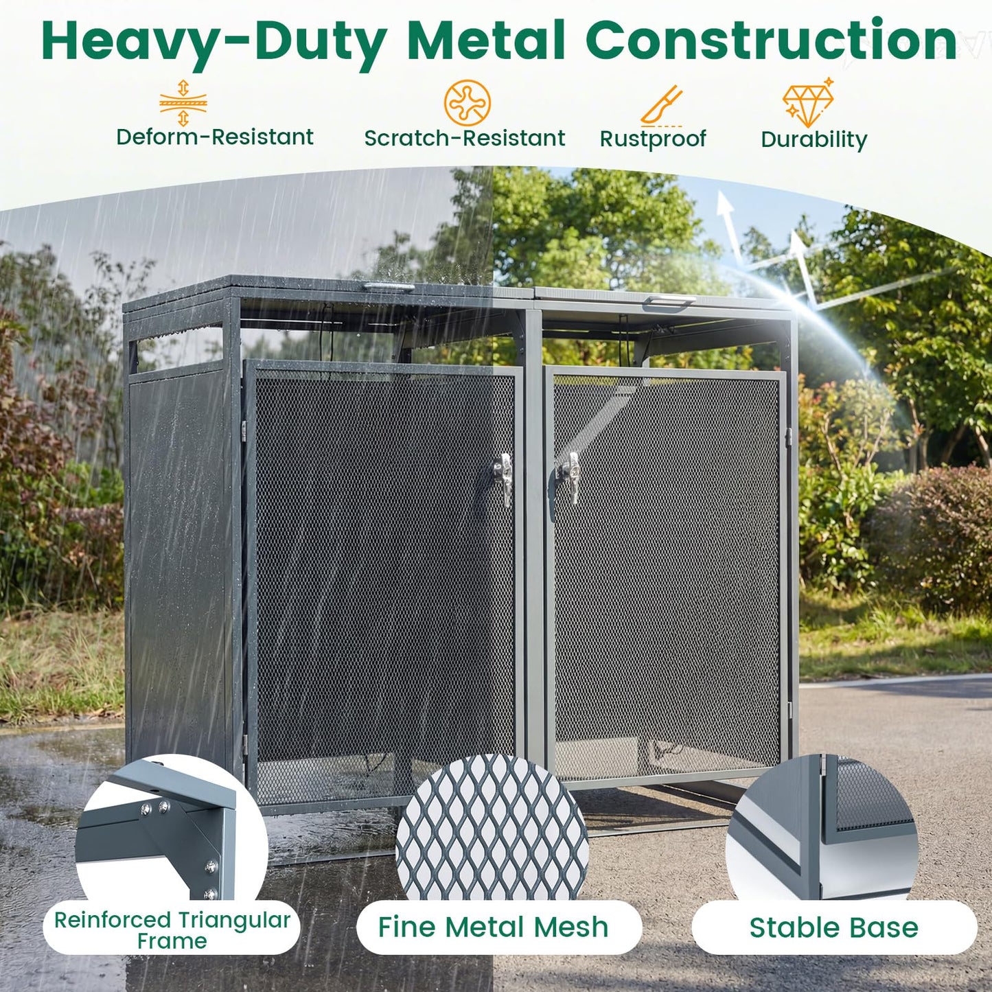 Double Wheelie Bin Storage, 240L Metal Garden Bin Hideaway with Gas Struts
