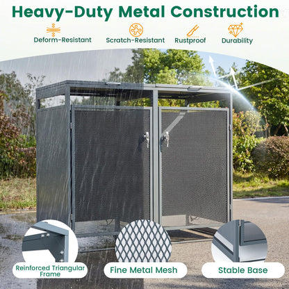 Double Wheelie Bin Storage, 240L Metal Garden Bin Hideaway with Gas Struts
