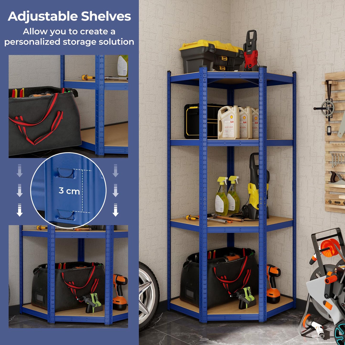 4-Tier Corner Shelving Unit 720KG Heavy Duty for Warehouse Pantry Shed and Kitchen