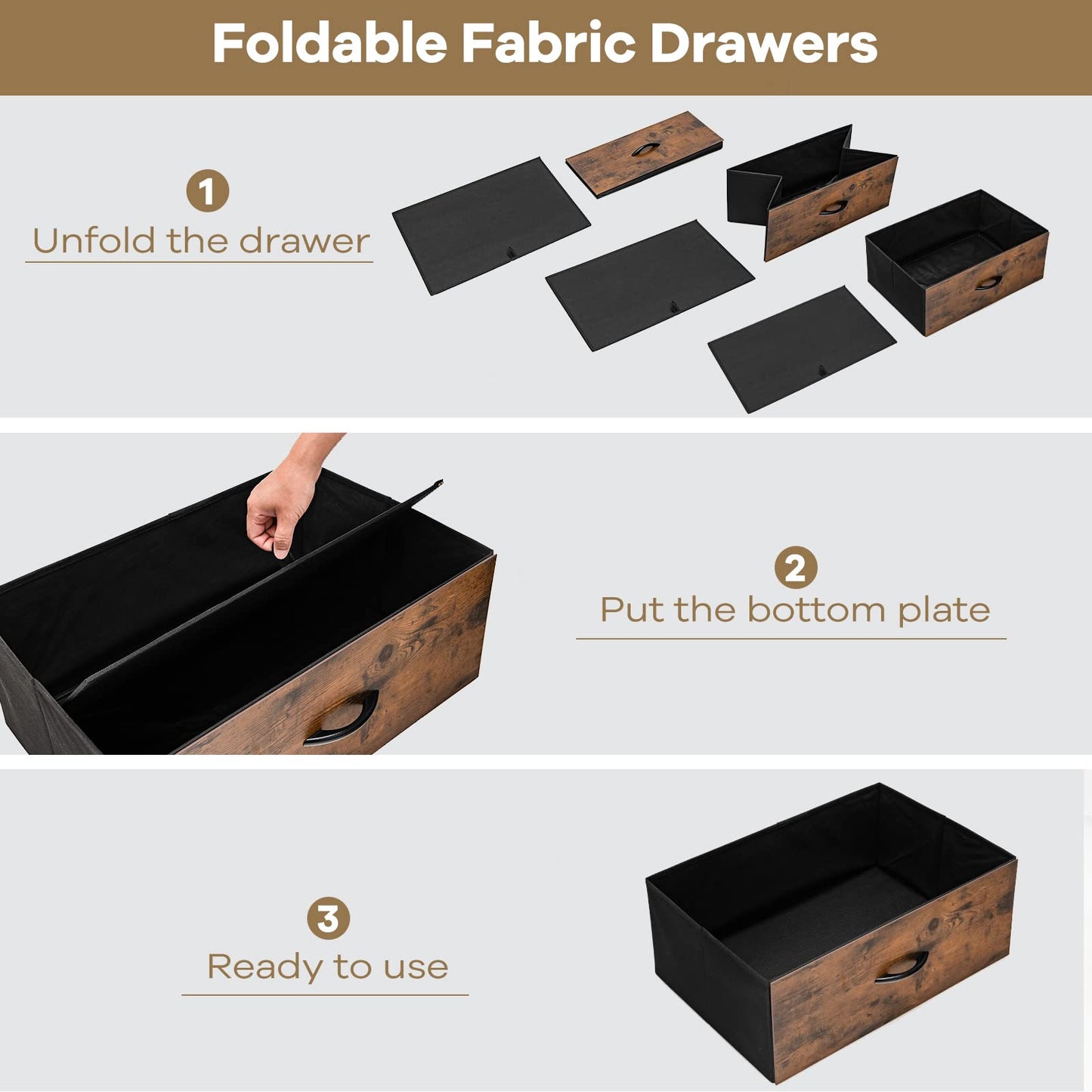 3-Drawer Dresser with Wooden Top and Front for Bedroom Living Room