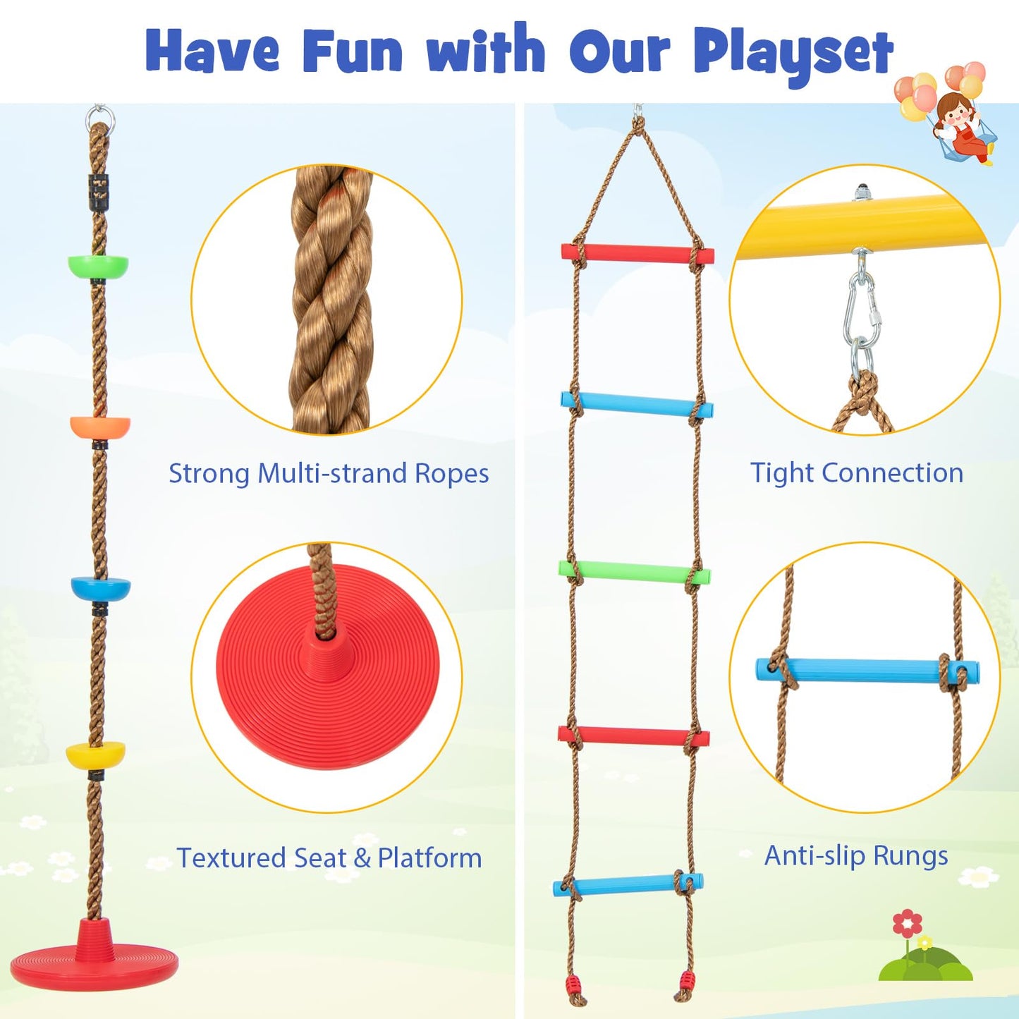 4-in-1 Kids Metal Swing Stand with Double Swings