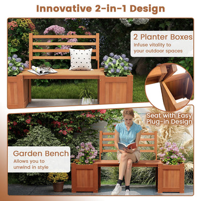 2-in-1 Wooden Planter with Bench, Raised Garden Bed with Open-ended Bottom