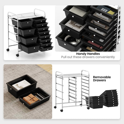 Storage Cart with 2-Size Drawer Rolling Cart Large Countertop Side Handles