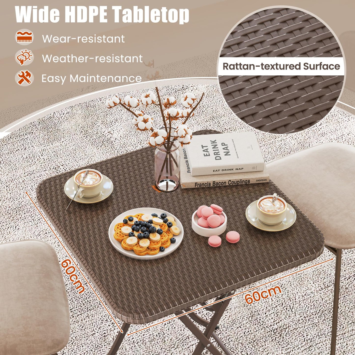 60 x 60 x 72cm Portable Square Camping Trestle Table with HDPE Top & Metal Frame