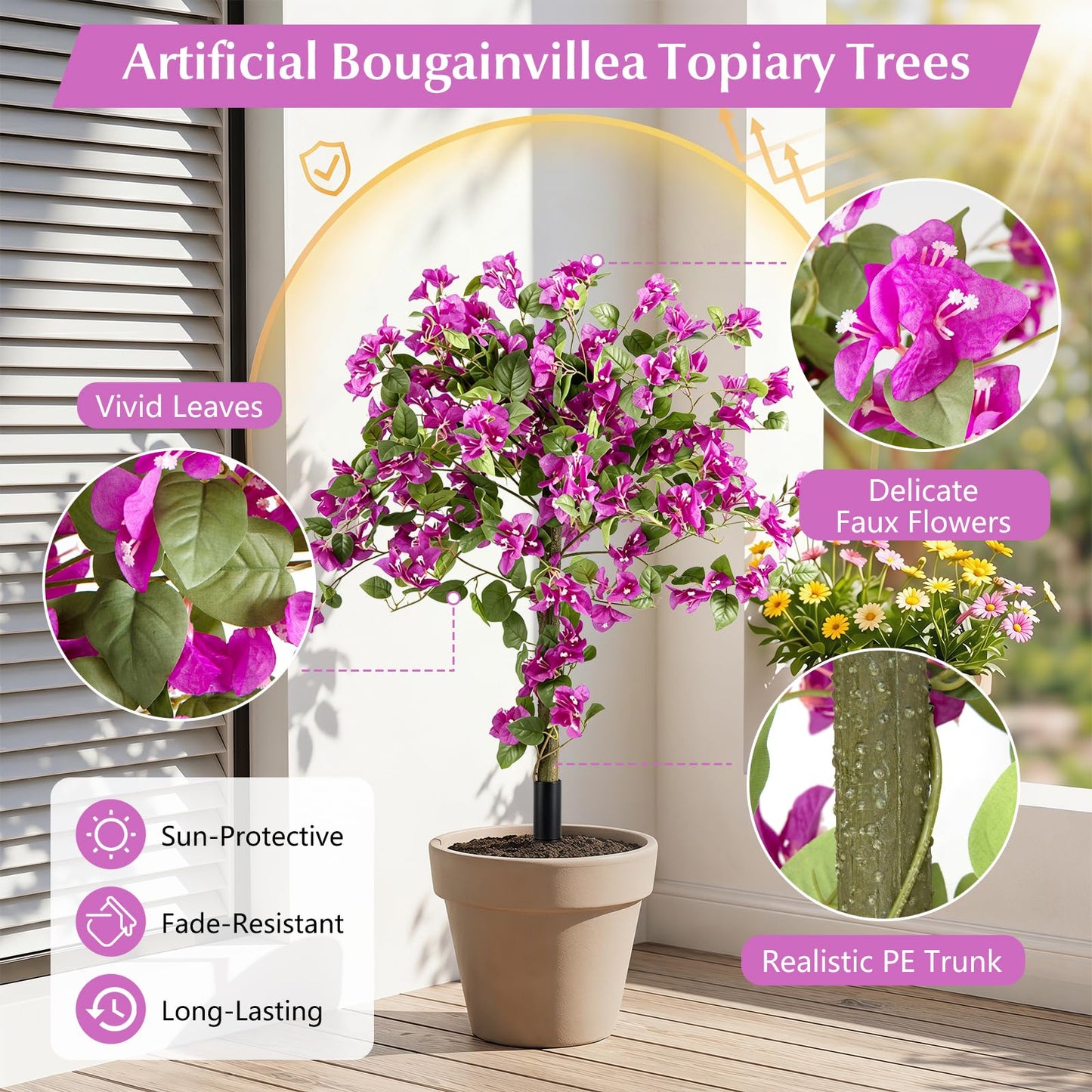 2 Pack Bougainvillea Artificial Trees with Stable Ground Spike