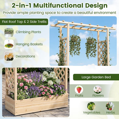 Garden Planter with Trellis, Hanging Roof and Drainage Holes