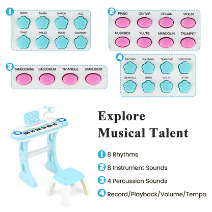 37 Keys Electronic Kids Piano Toy with Detachable Legs and Stool