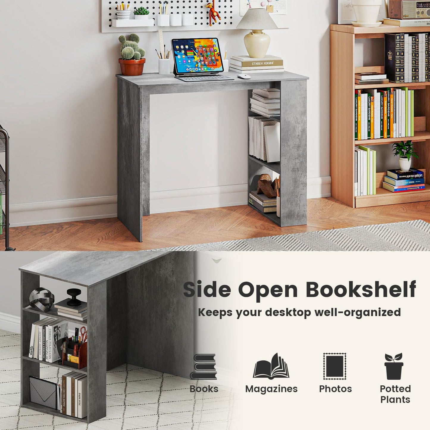 Computer Desk with Bookshelf for Study Living Room