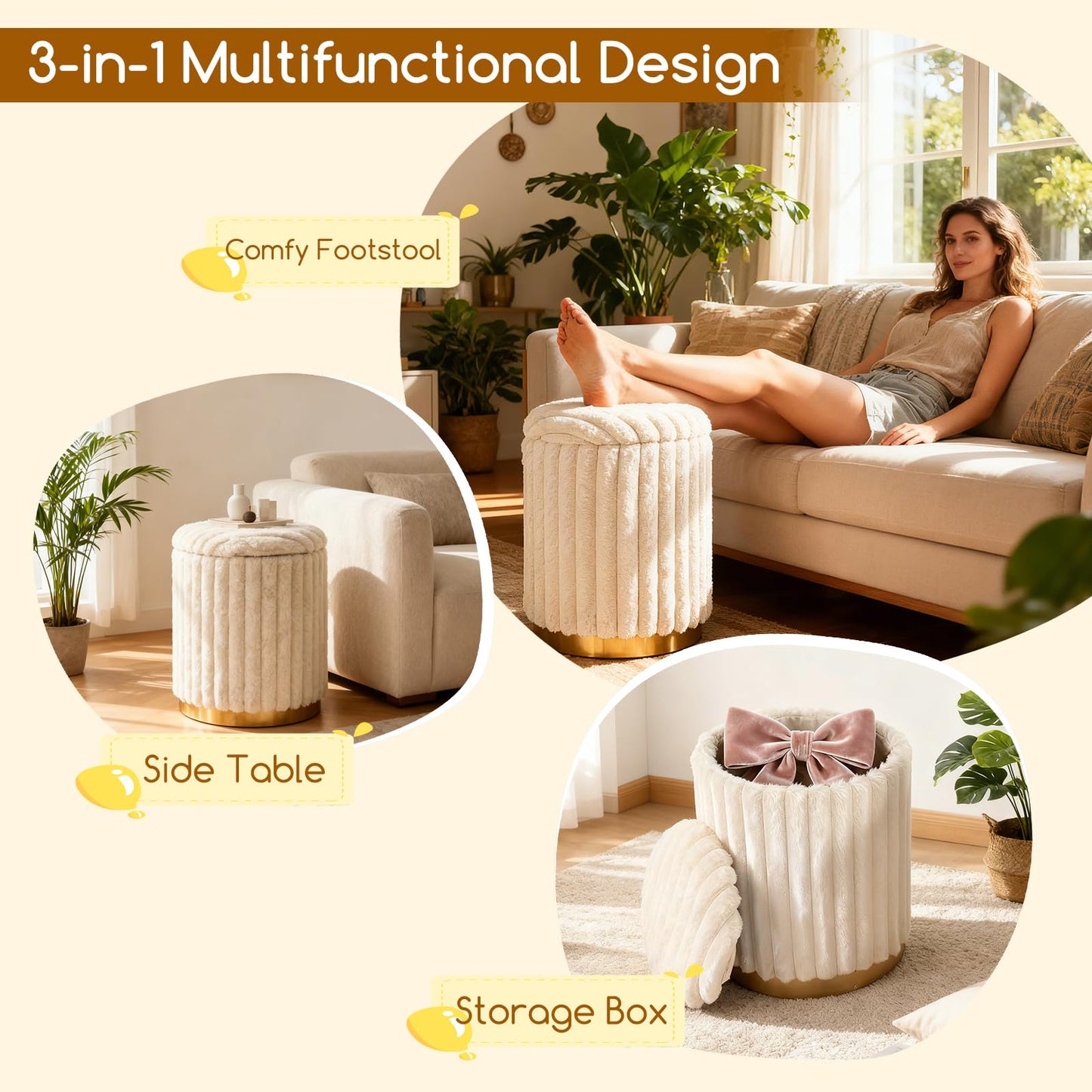 Modern Ottoman Set of 2 with Detachable Lids and Hidden Storage Space