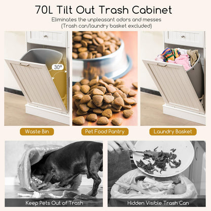 GiantexUK Tilt Out Trash Bin Cabinet, Wooden Tall Kitchen Cupboard