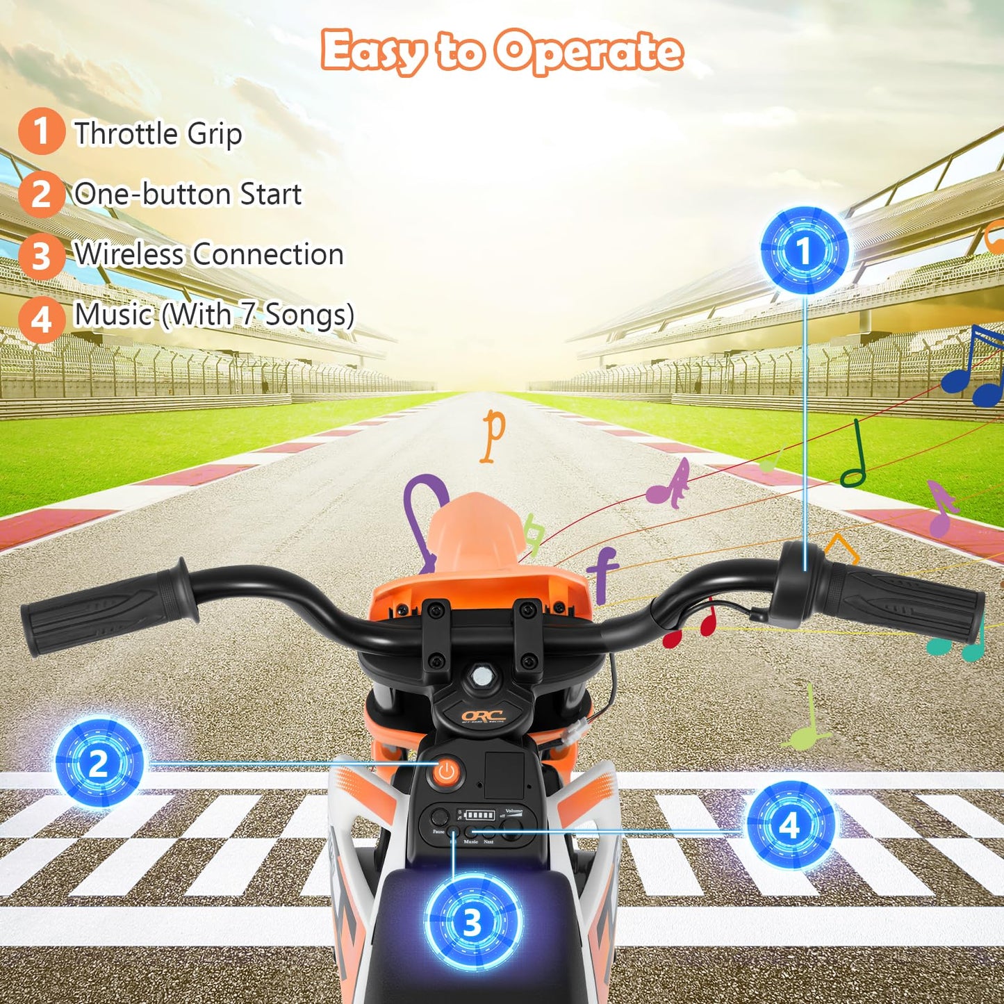 12V Kids Dirt Bike with Twist Throttle Grip Electric Motorcycle with Music