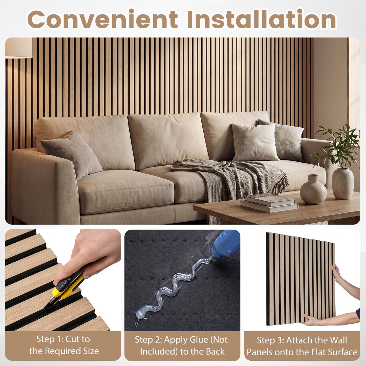 4 Pack Acoustic Panels for Walls 60 x 60 cm Sound Absorbing Panel with 15 Wooden Slats