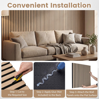 4 Pack Acoustic Panels for Walls 60 x 60 cm Sound Absorbing Panel with 15 Wooden Slats