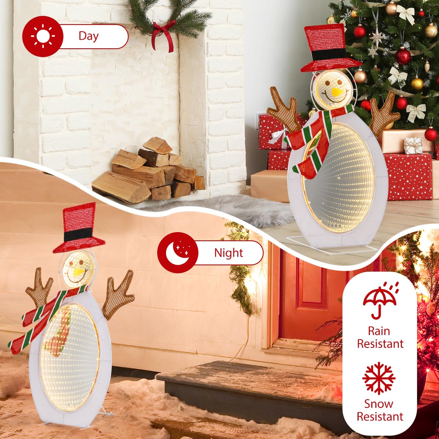 Pre-Lit Snowman with 2 Infinity Tunnel Lights and Top Hat