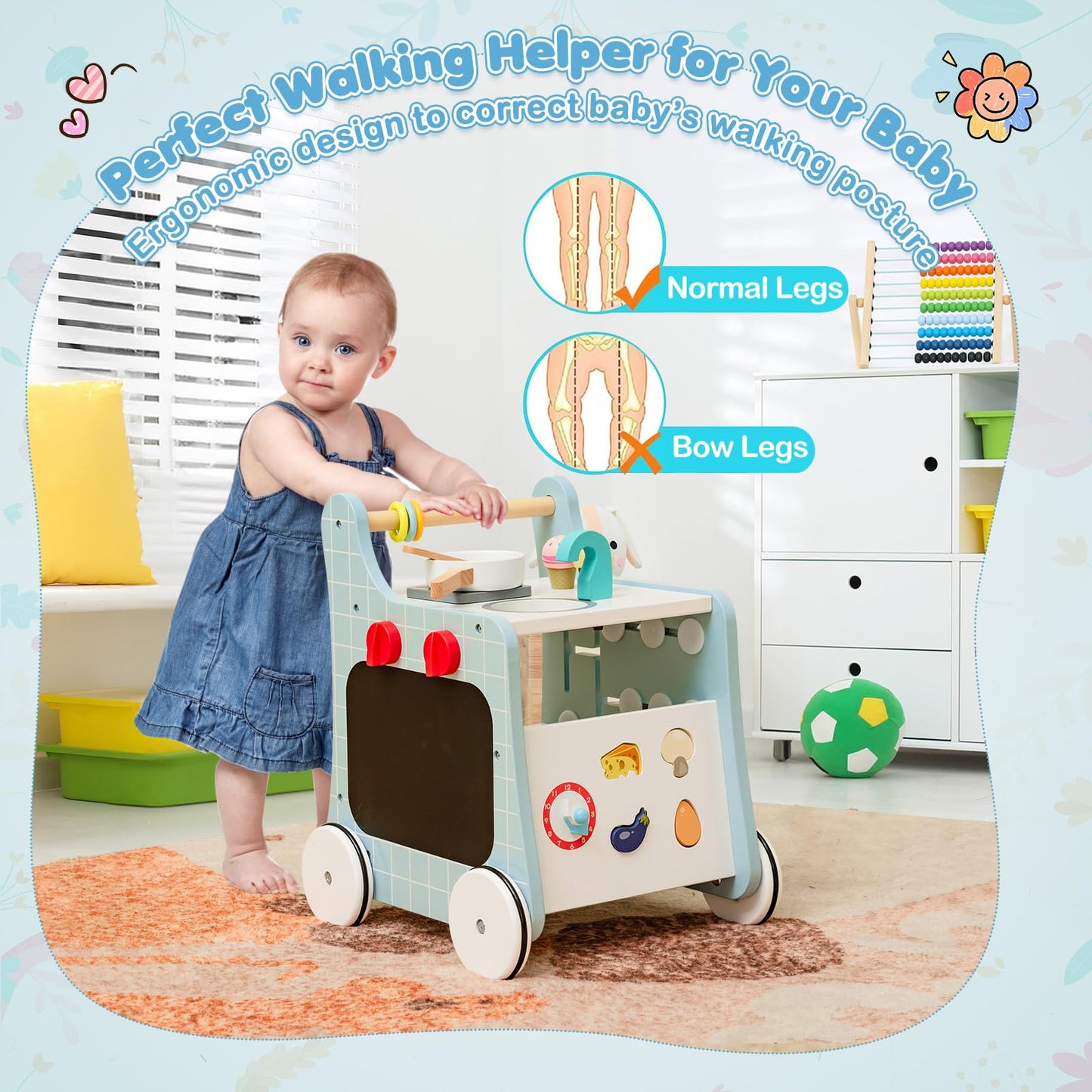 6 in 1 Wooden Baby Walker for 12 Months +