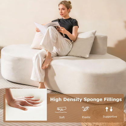 Upholstered Curved Sofa with 2 Cozy Pillows and Low Backrest