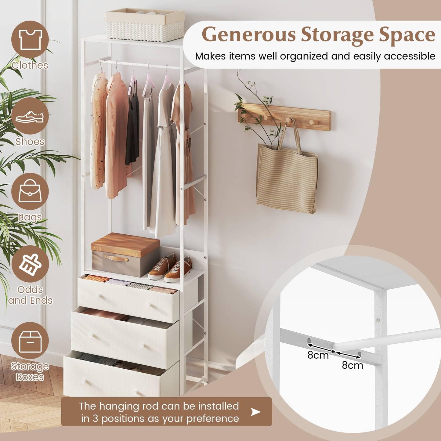 Freestanding Closet Organizer Clothes Rack with Drawers