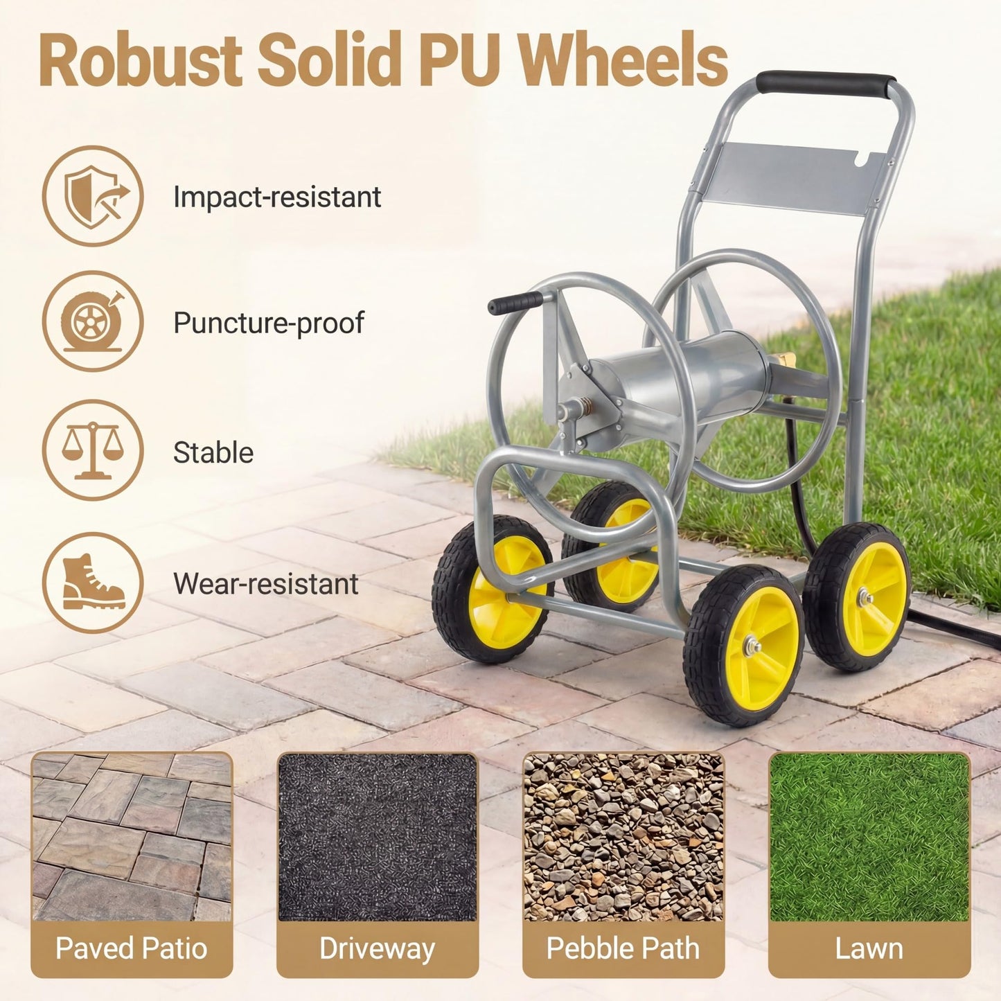 GiantexUK Garden Hose Reel Cart, Heavy-Duty Metal Hose Pipe Trolley with 4 Wheels