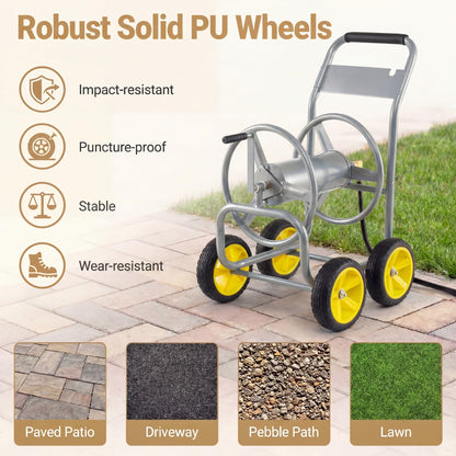 GiantexUK Garden Hose Reel Cart, Heavy-Duty Metal Hose Pipe Trolley with 4 Wheels