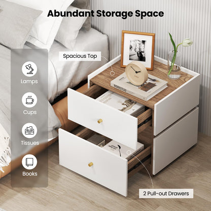 2-Drawer Modern Bedside Table with Storage Compact Floor Night Table