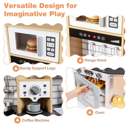 Wooden Kitchen Playset with Sound and Light for Boys Girls