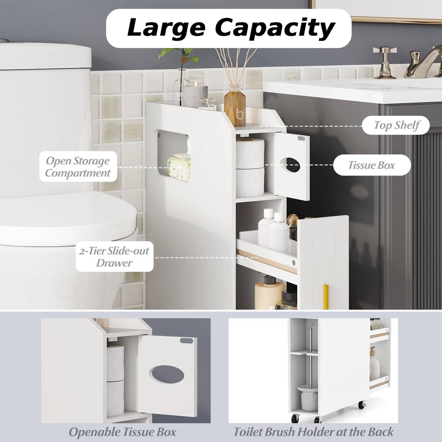 16 CM Small Bathroom Storage Cabinet with Slide Out Drawer