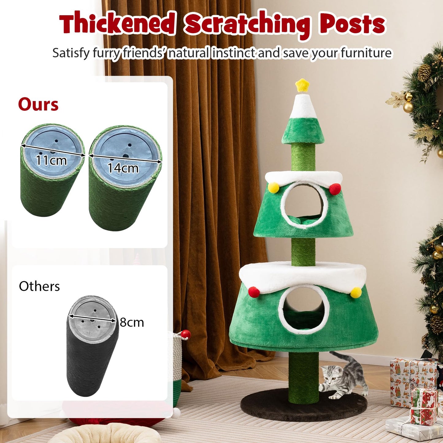 153cm Christmas Tree Shape Cats Tower with 2 Condos