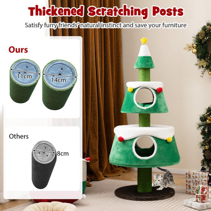 153cm Christmas Tree Shape Cats Tower with 2 Condos