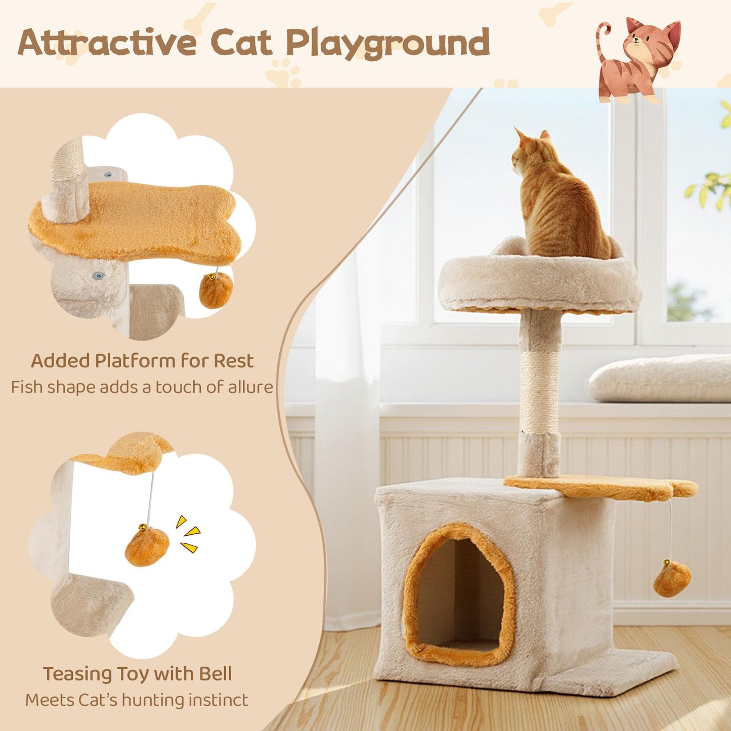 Cat Tree, Multi-Layer Cats Tower with Plush Perch, Condo