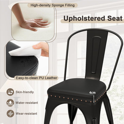 Metal Dining Chair Set of 4 with Removable Backs and PU Leather Cushioned Seat