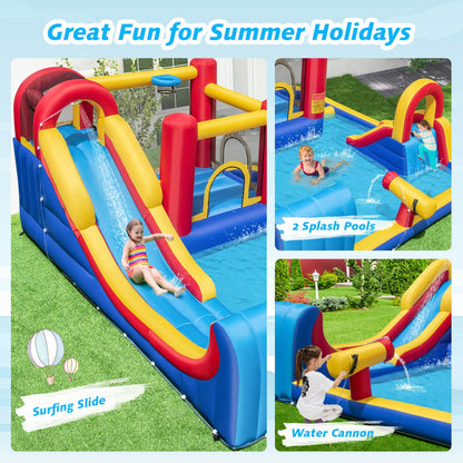 Inflatable Water Park, Kids Bouncy Castle with Double Slides, 2 Splash Pools