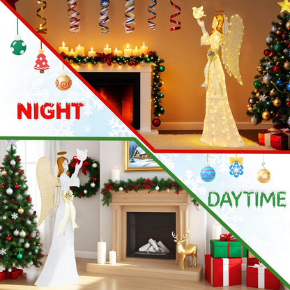 3D Lighted Angel Christmas Decoration with Pigeon and Golden Wings