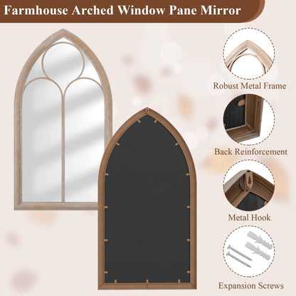 Farmhouse Window Pane Mirror Large Arched Wall Mounted Mirror with Metal Frame