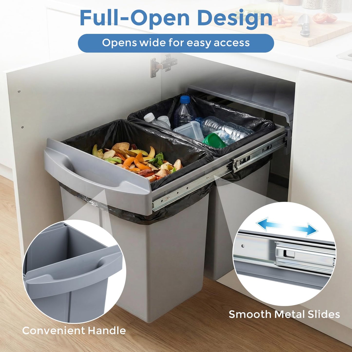 40L Built-in Pull Out Trash Can Under Cabinet Under Sink