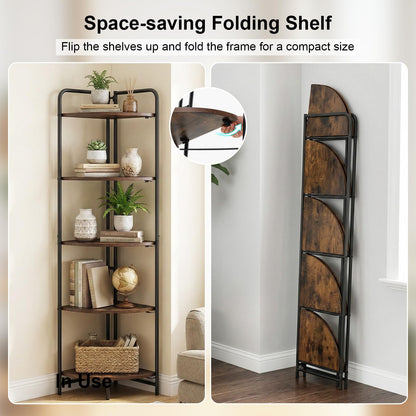 5-Tier Corner Shelf, Freestanding Bookshelf Ladder Shelving Unit
