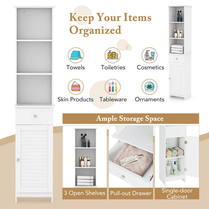 Wooden Freestanding Slim Storage Cupboard with Adjustable Shelves
