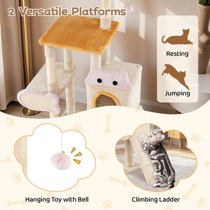 Cat Tree, 125cm Tall Modern Cats Tower with Plush Perch, Condo, Platforms