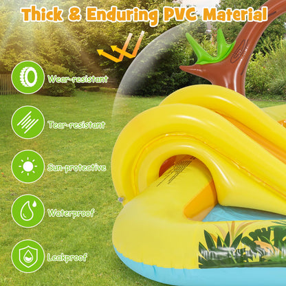 Inflatable Play Center, Jungle Animal Spray Paddling Pool with Slide & Sprinkle