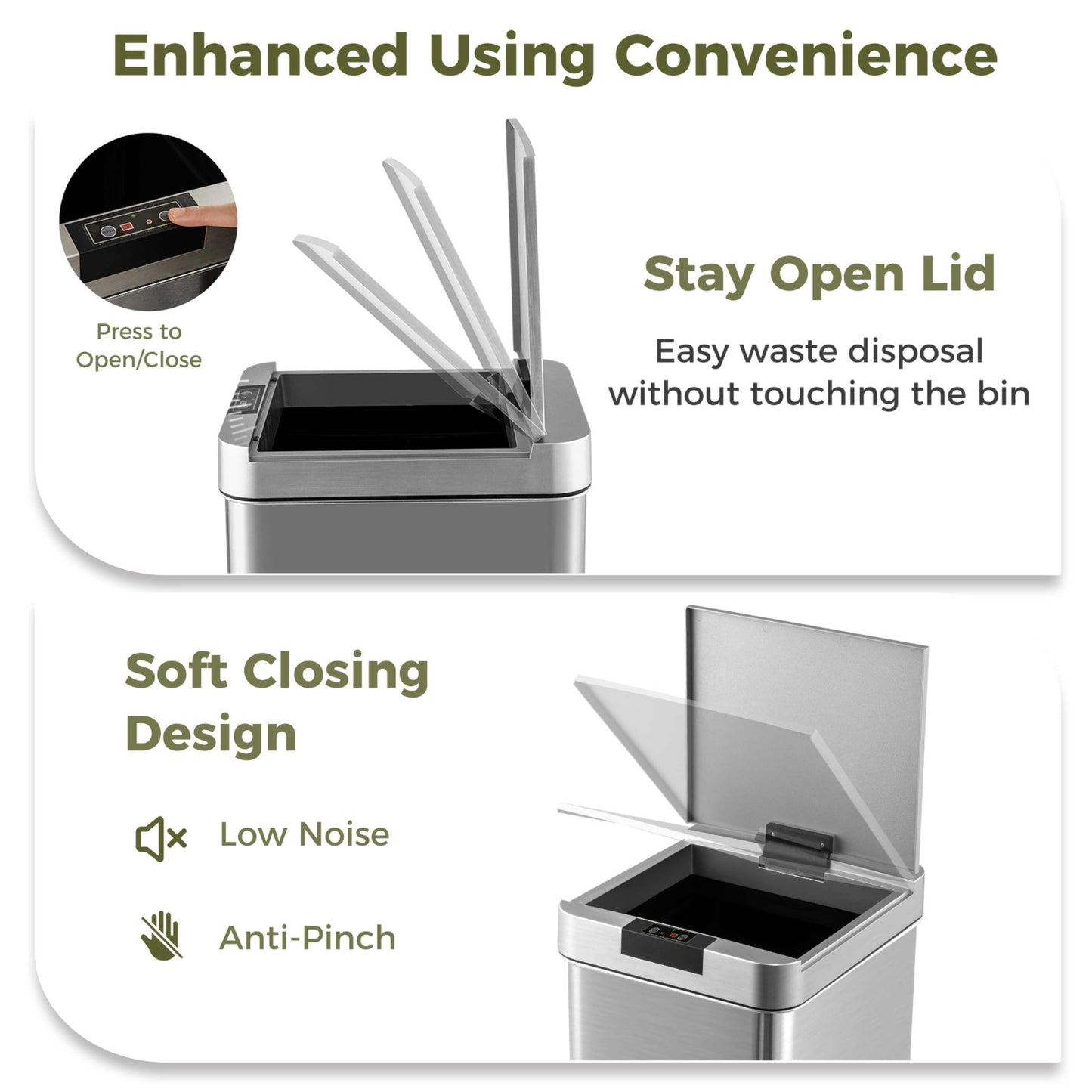 48L Automatic Trash Can with Lid