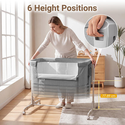 3-in-1 Baby Crib Height-Adjustable Bedside Crib with Castors