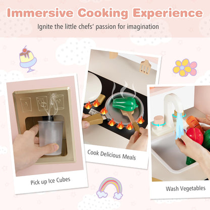 Wooden Toy Kitchen, Kids Pretend Play Kitchen with 17 Pcs Accessories