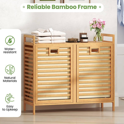 75L Double Tilt-out Laundry Hamper Bamboo with 2 Removable Bins